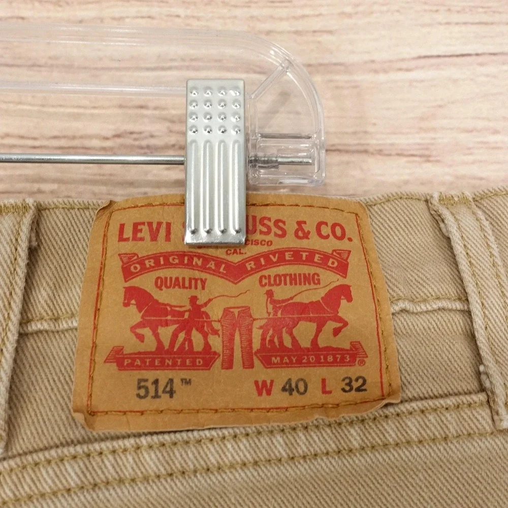 Levis 514 Jeans Mens 40x32 Beige Khaki Slim Fit Straight Casual Denim Pants